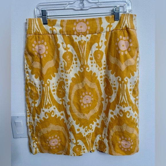 J. Crew Linen Gold and White Pencil Skirt Knee-Length Office wear resort wear - Picture 1 of 6